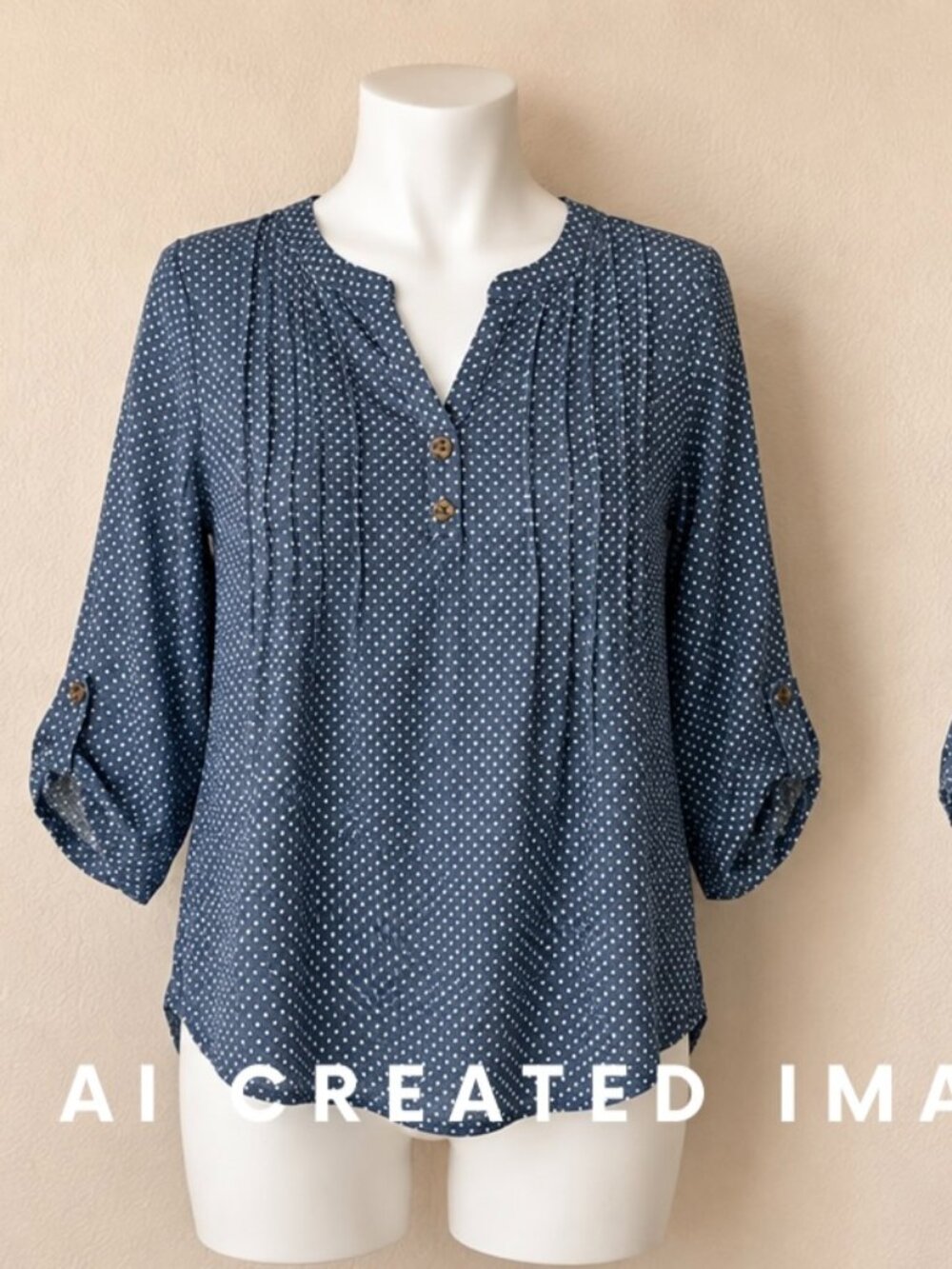 Slate blue and white Polka dot blouse by Fred David - Medium